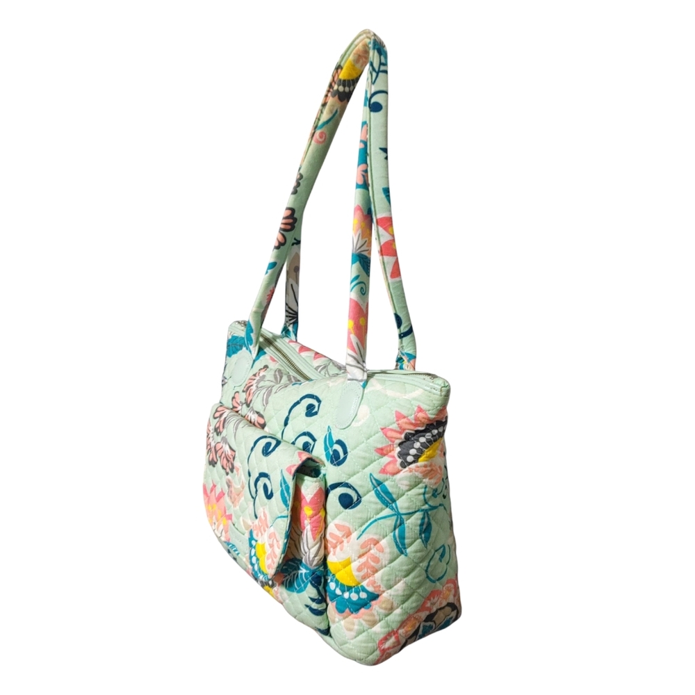 Vera Bradley Carson Mint Green Quilted Floral Medium Tote Bag Handbag Purse - Picture 3 of 10
